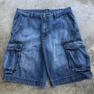 Vintage Y2K St John's Bay Denim Cargo Shorts Faded Blue Mens Size 34 (d9)